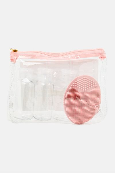 Miamica 8 Piece Travel Bottle Set With Silicone Scrubber Set, Pink