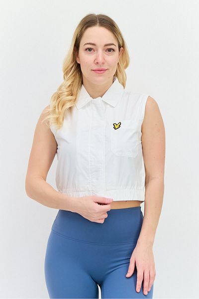 Lyle & Scott Women Pointed Collar Sleeveless Brand Logo Top, White