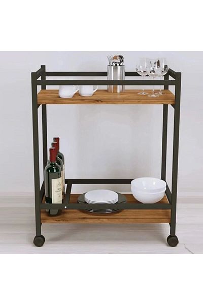HOMS Serving table with wheels, Classic Homs, 81X34x61 cm, walnut-black