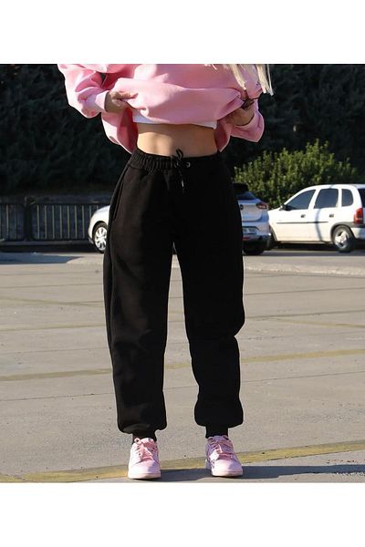 yg ydn giyim Pantaloni de sport negri cu picior elastic cu talie înaltă - Jogger