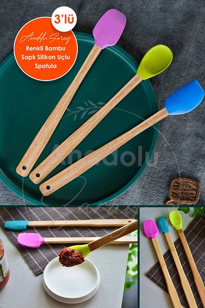 Anadolu Saray 3 Pcs Heat Resistant Silicone Spatula Set Silicone 3-Piece Kitchenware Set Colorful Spoon Spatula Set