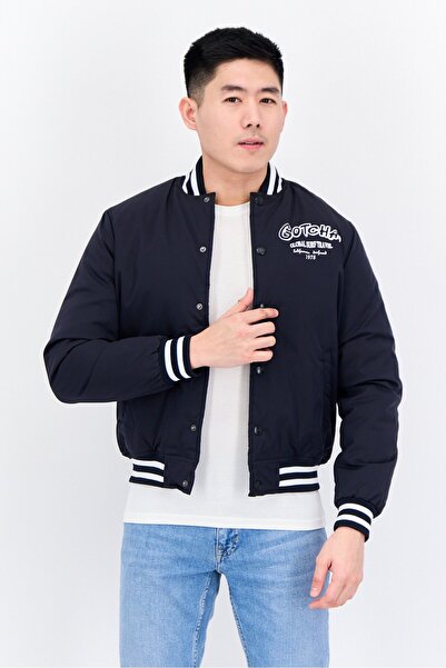 Gotcha جاكيت بومبر رجالي بطبعة جرافيكية، أزرق داكن