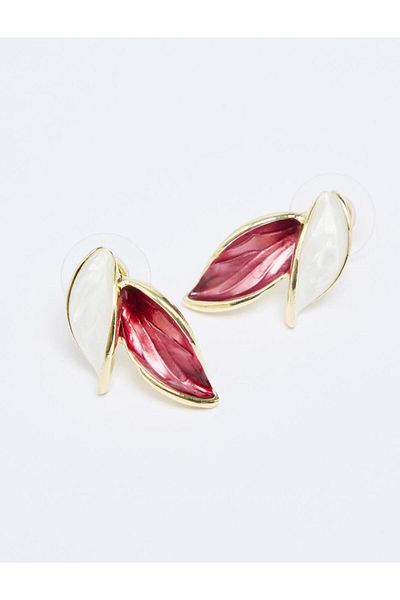 Jimmy Key Red Double Leaf Pattern Earrings
