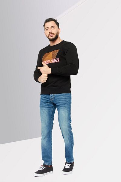Diesel Men Crew Neck Brand Logo Long Sleeves Sweatshirt, Black Combo