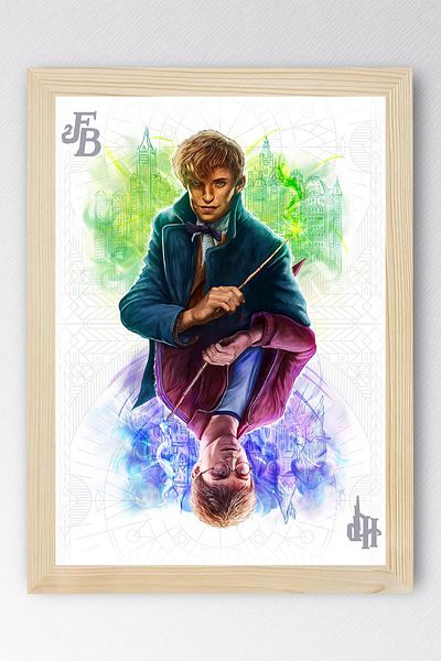 Saturn Harry Potter and Newt Scamander Framed Painting - Movie Poster Painting