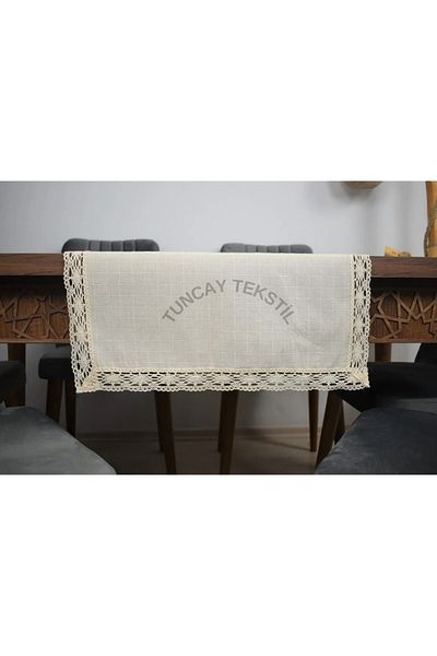 TUNCAY TEKSTİL Kopenaki Lace Runner Ranır Βαμβακερό λινό Buldan Handwork Τραπέζι ορθογώνιο κάλυμμα τραπεζιού 50x200