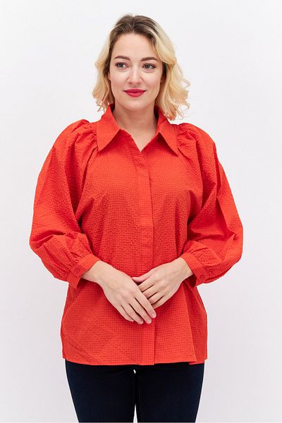 Esprit Women Pointed Neck Long  Sleeves Textured Blouse, Red