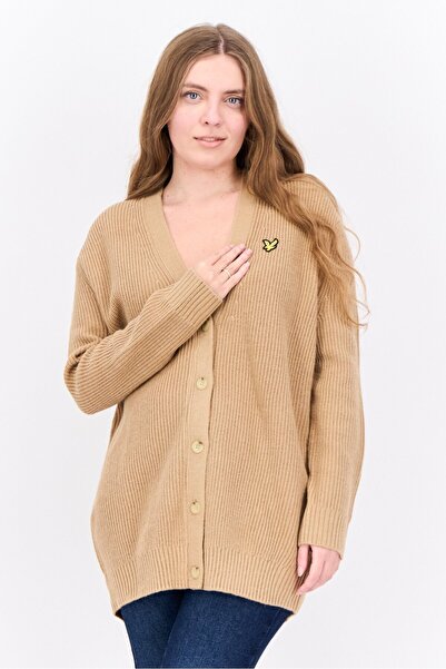 Lyle & Scott كارديجان نسائي برقبة على شكل حرف V وشعار العلامة التجارية، بني دافئ