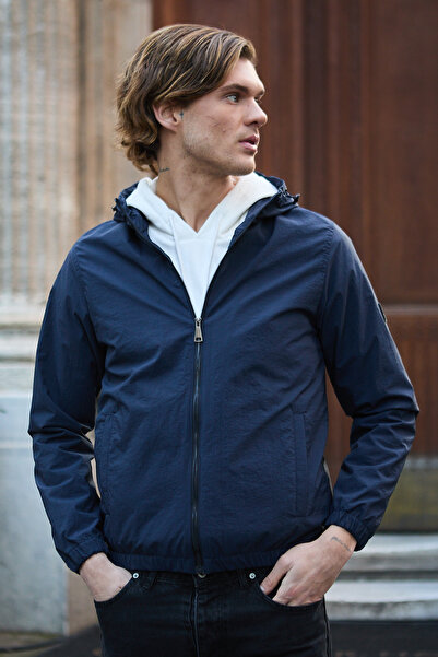 Danger Чоловіча куртка з капюшоном з парашутного полотна, темно-синя