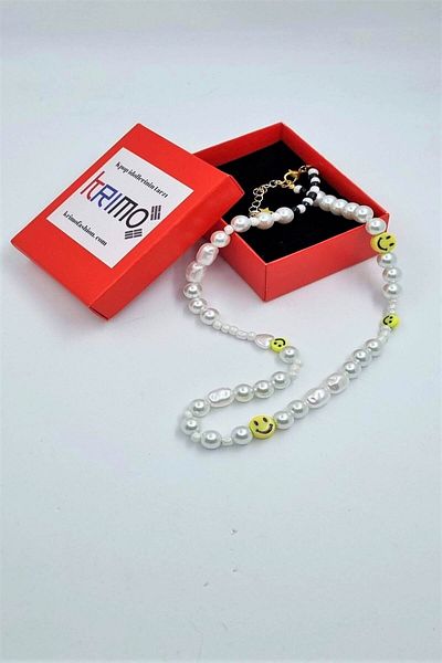KRIMO Kpop Bts V Pearl & Smiley Beaded Necklace
