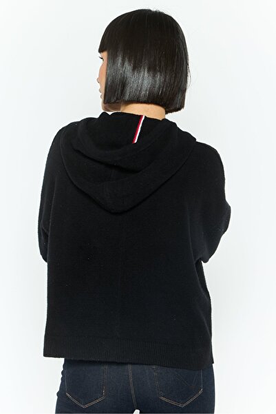 Tommy Hilfiger Women Hooded Plain Long Sleeve Sweater, Black