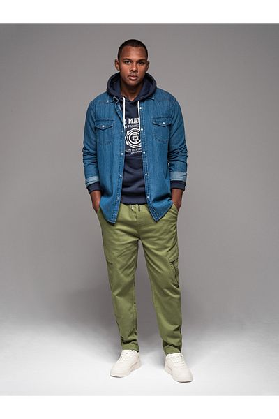 OMBRE Ανδρικά πλεκτά joggers με τσέπες φορτίου - olive V3 OM-PAJO-0199 L