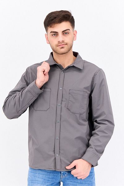 Threadbare قميص رجالي سادة بأكمام طويلة، رمادي