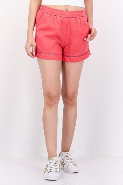 Jessica Simpson Women Lace Trim Basic Shorts, Red