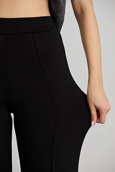 FEMİNEER.com Kadın Siyah Bol Kalıp Çımalı Yüksek Bel Likralı Toparlayıcı Pantolon