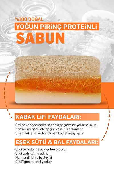 wellnessyaşam Natural 100% Natural Gourd Fiber Honey Donkey Milk Face and Body Soap - Handmade 130 Gr