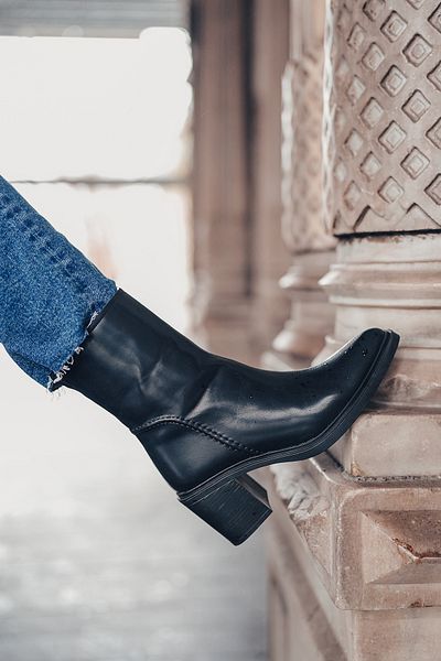 Marjin Black Daily Heeled Boots - Lacos with Side Zipper and StitchinG Detail