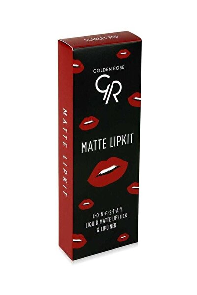 Golden Rose Matte Lip Kit Scarlet Red Avokado ve Pamuk Yağlı Mat Ruj & Dudak Kalemi 5,5 ml + 1,6 g
