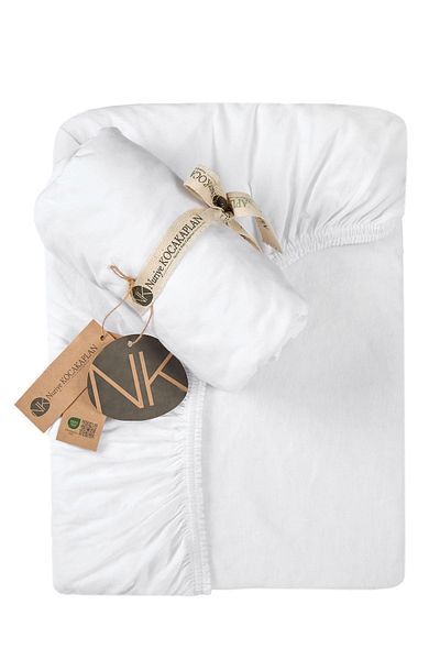 Nuriye Kocakaplan Organic Cotton Combed White Elastic Baby Kids Bedsheet - 60x120cm