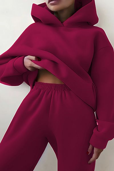 ruNadeS Women's 3 Thread Relaxed Fit Hooded Sweatpants Set with Elastic Legs - Casual