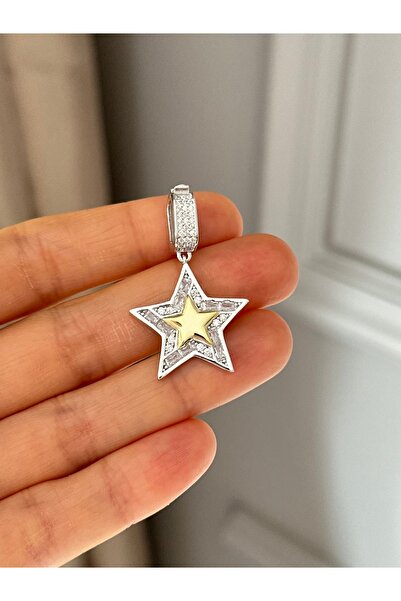 emy by emel luxury silver jewelry Altın Kaplama Taşlı Yıldız Kolye Ucu 925 Ay...