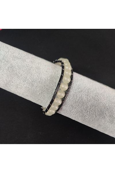 Gölge Store Glow in the Dark Moon Beads Bracelet with Leather Edge Trend Men's and Women's Jewelry
