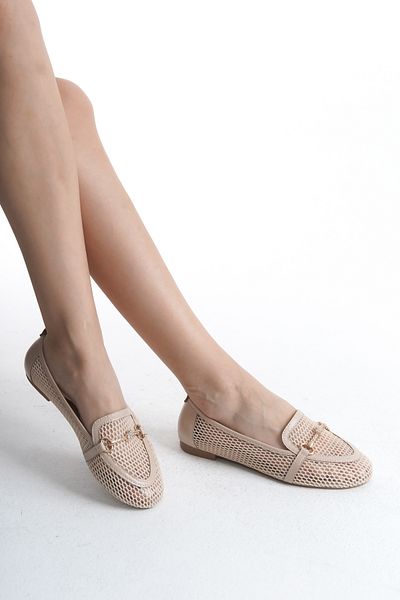 Moda Değirmeni Balerini eleganti din dantela pentru dama cu catarama aurie - Tocuri scurte de zi cu zi BG2104-111-0001