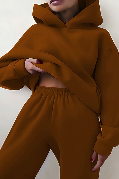 ruNadeS Women's 3 Thread Relaxed Fit Hooded Sweatpants Set with Elastic Legs - Casual