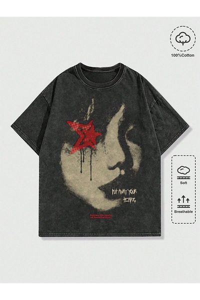 Gofeel Unisex Ανδρικό μπλουζάκι με σκιά που πλένεται Oversize