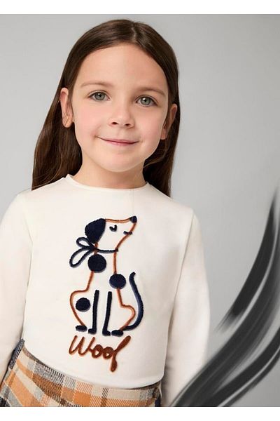 MAYORAL 04-09 Years Old Girl's Ecru Color Dog Sweat