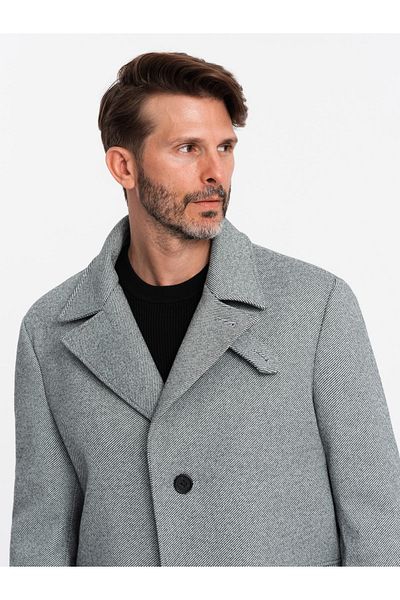 OMBRE Vzorovaný jednořadý pánský kabát s kapsami - šedý V3 OM-COWC-0108 XXL