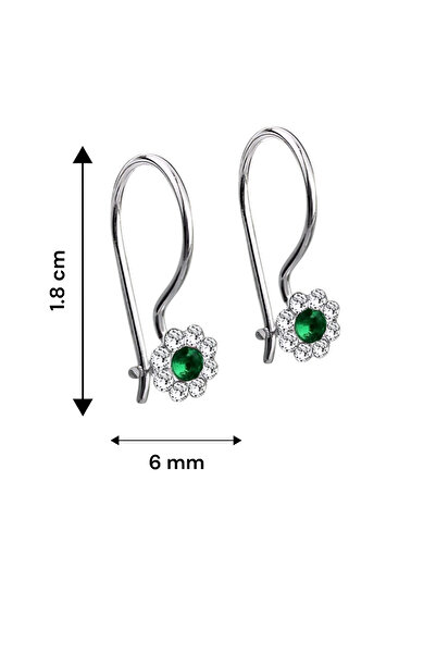 jelux silver Gümüş 925 Ayar Papatya Model Zümrüt Zirkon Taşlı Çocuk Küpe