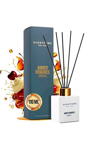 SCENTFUME Raumduft Mit Duftstäbchen, Diffuser, Amber, Moschus, Vanillenoten, 110 ml