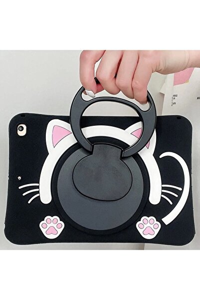 TEKNETSTORE Galaxy Tab A9 Plus 11Inch - Black Cat Pattern Children's Case with Strap and Fun Characters