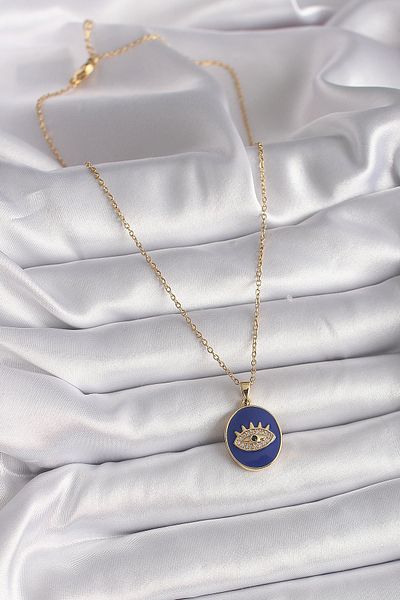 Skygo Gold Color Chain Me<size>Freckled Blue Enameled Zircon Stone 316L Steel Necklace</size>