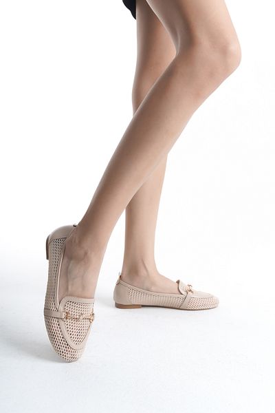 Moda Değirmeni Balerini eleganti din dantela pentru dama cu catarama aurie - Tocuri scurte de zi cu zi BG2104-111-0001