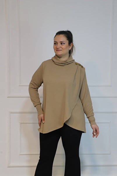 Bedrinxxl Büyük Beden Bej Sırma Bluz