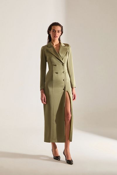 BETTY & SAM Rome Satin Khaki Jacket Dress