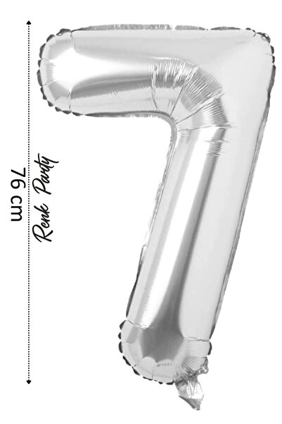 renk party Foil Balloon 7 Number Helium Balloon 76 cm Silver Color - 7 Years ...
