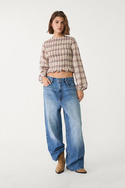 Stradivarius Check blouse with ruffles