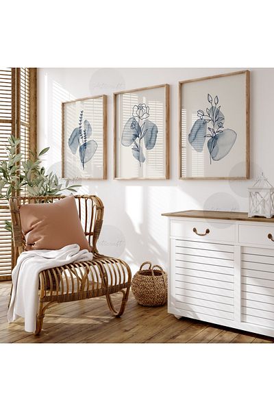 woodhomeworks Дървена рамка за абстрактна картина от 3 части за дома, хола, спалнята, балкона, декорацията Qmrc45