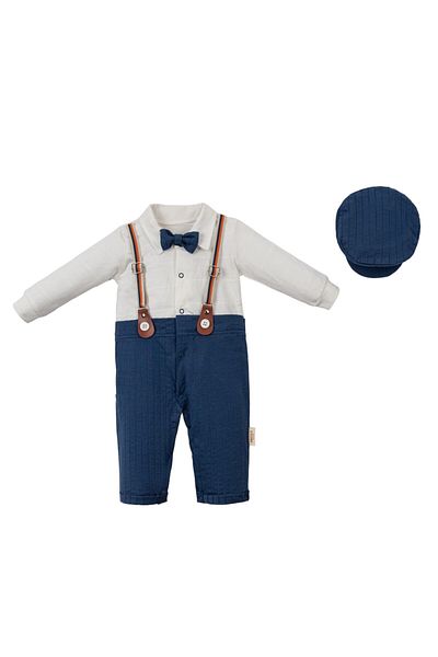 minipanda Baby Boy Cap Jumpsuit with Sleeves 100% Cotton