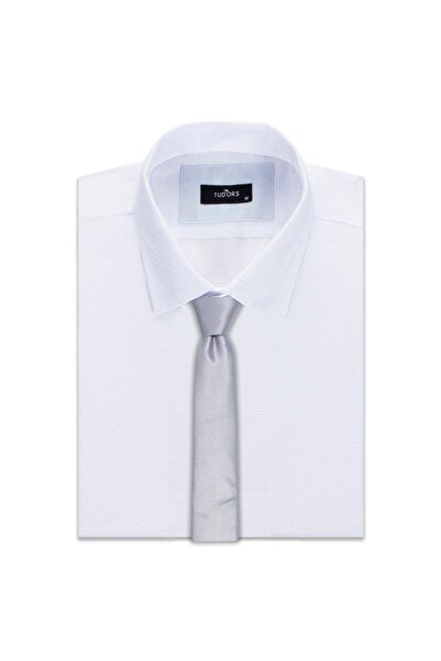 Tudors Düz Klasik Cep Mendilli Gri Erkek Kravat