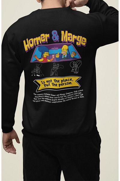 Fuddy Moda Unisex Oversize Homer Marge Simpson - Crew Neck Back Printed Couple Sweatshirt