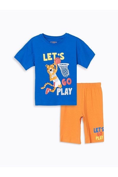 LC Waikiki Set de pijamale pentru băiat cu gât crew cu pantaloni scurți
