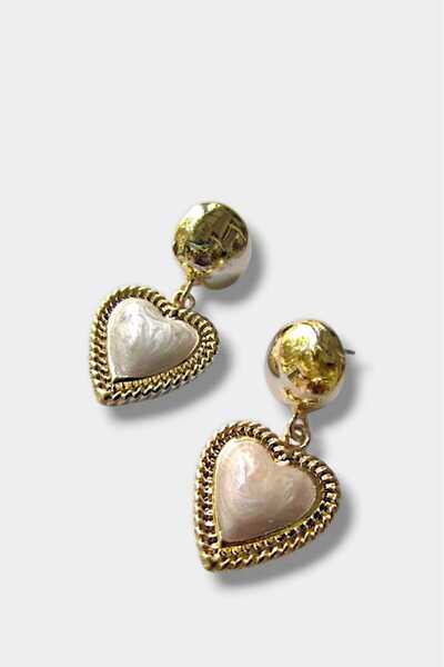 RBE Women's Beige Heart Model Hanging Earrings - R1122