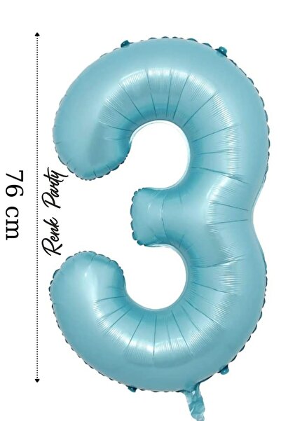 renk party Foil Balloon 3 Number Helium Balloon 76 cm Blue Color - 3 Years Ol...