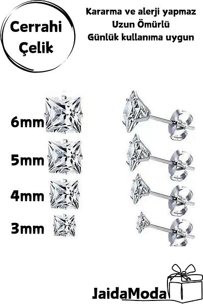 Jaida Moda Unisex Square Zircon Stone Nail Steel Earrings