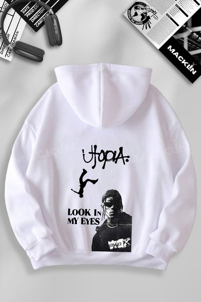 darkopia Unisex Women Men Utopia Look in My Eyes Printed Hooded Basic Sweatshirt