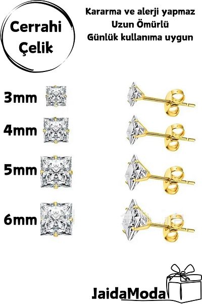Jaida Moda Unisex Square Zircon Stone Nail Steel Earrings